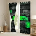thumbnail image 3 of Manfei Brick Wall Black Out Curtains,Geometric Rectangle Curtains Pack of 2 (42x63 Each),Black Green Bedroom Curtains,Lightweight Abstract Bedroom Decoration, 3 of 6