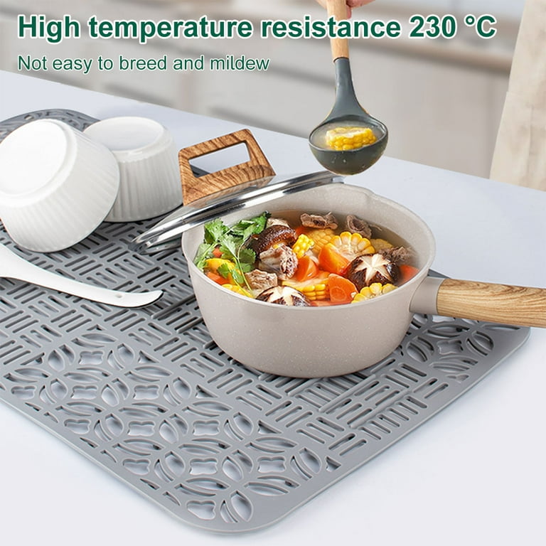 Austok Silicone Dish Drying Mats for Kitchen Counter, Heat Resistant  Washable Rubber Drying Rack Mat for Dishes 