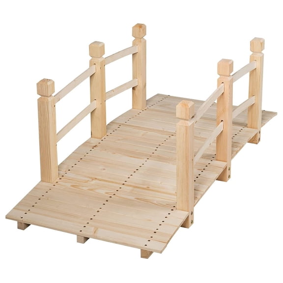 Garden Bridge, 5FT Wooden Arc Footbridge for Outdoors with Safety Guardrails, Decorative Landscaping for Garden Yard Walkway Creek Farm, 400 LBS Capacity (Natural Finished)