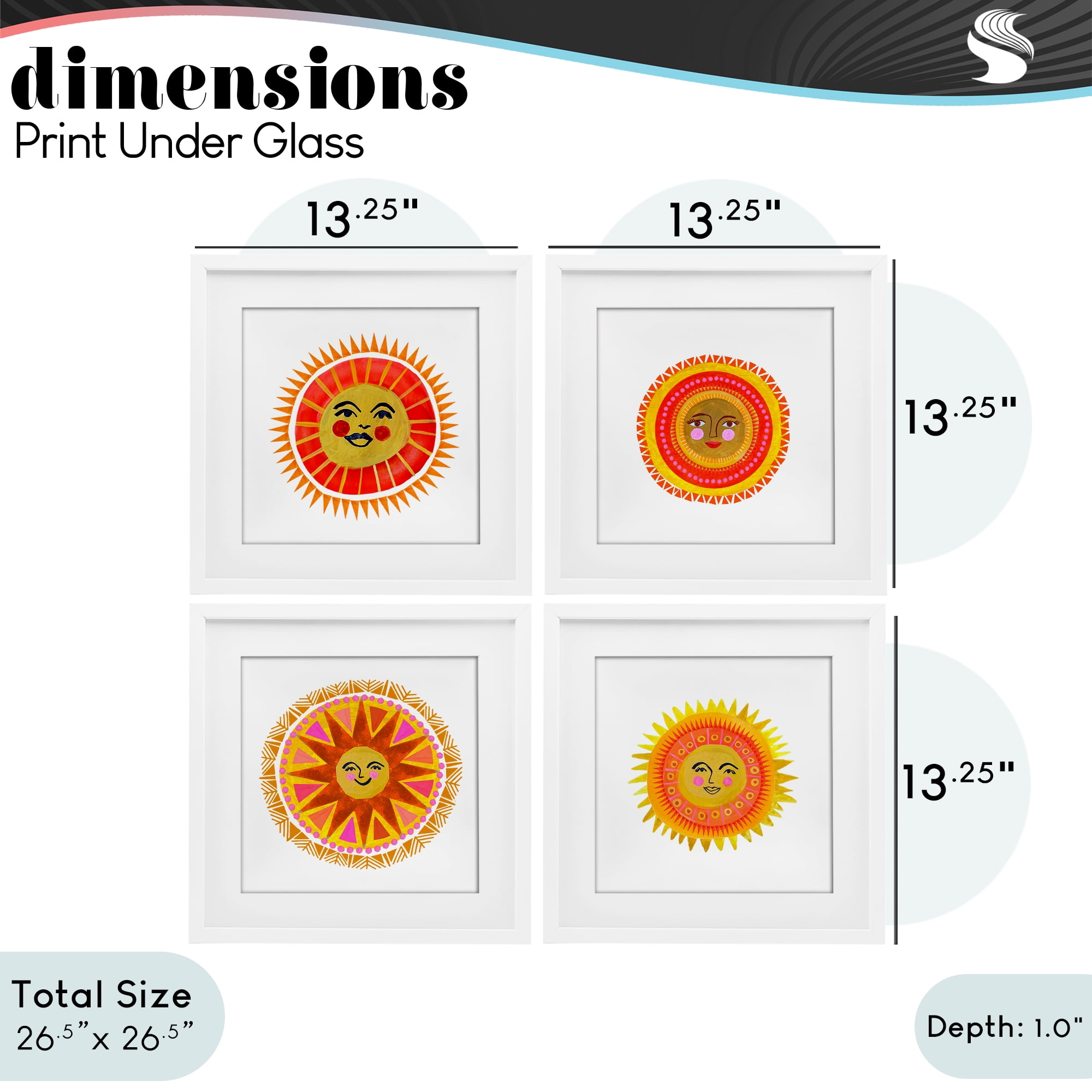 Stupell Industries Warm Happy Suns 4 Piece White Framed Print Under Glass Set, design by Katherine Herrell Studio