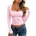 thumbnail image 3 of VBVC Women's Striped Square Neck Top , Ladies' Long Sleeve Crop Tee , Slim Fit Y2K T Shirt For Women, S-2XL, 3 of 10