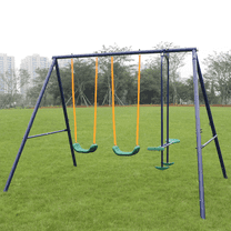 【LuckyNote】2 in 1 Backyard Swing Set with Belt Swing & Glider - Heavy-Duty A-Frame Steel, Easy Assembly, Blue