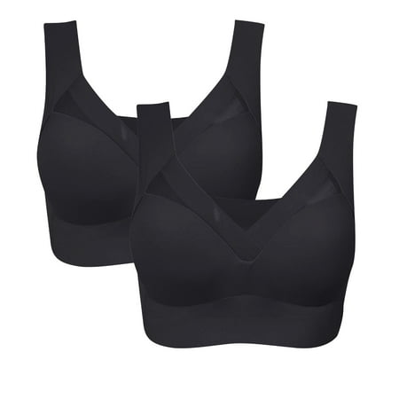 Clearance! SNOWSONG Bras for Women  2PCS Womens Seamless Ice Silk Bra Gathered Beautiful Back Bra Thin without Steel-ring Sport Underwear  Wireless Bra  Push up Bras 2pc Black XL