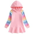 thumbnail image 1 of Odeerbi Niñas Sudaderas Con Capucha Vestido Plisado Sudadera de Algodón Vestido Rayas Arco Iris Manga Larga Vestido Suelto, 1 of 3