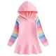 thumbnail image 1 of Odeerbi Niñas Sudaderas Con Capucha Vestido Plisado Sudadera de Algodón Vestido Rayas Arco Iris Manga Larga Vestido Suelto, 1 of 3