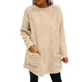 thumbnail image 2 of Women's Mid-Length Plush Sweatshirt, Double-Sided Fleece Pullover with Pockets, Crew Neck Casual Long Sleeve Top, Soft Warm Layering Piece, Autumn Winter Comfort Wear Beige L, 2 of 9