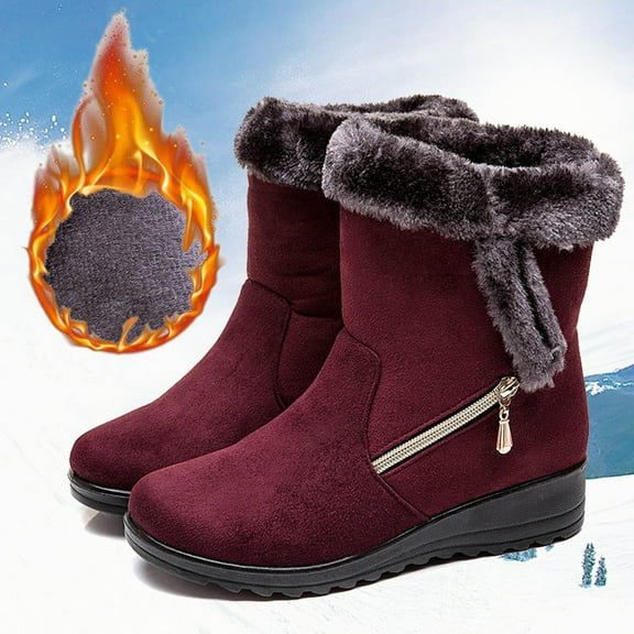 Winter New Warm Women's Snow Boots Side Chain Suede Low-heel Casual Women's Shoes Women's Snow Boots Holiday Clearance