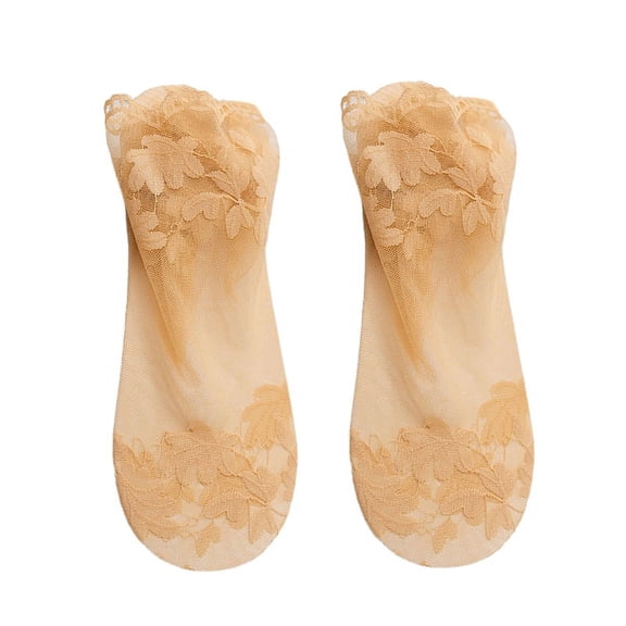 Ruanlalo Socks,1 Pair Invisible Anti-Skid Women Socks Lace Flower Print Thin Shallow Socks for Daily Wear