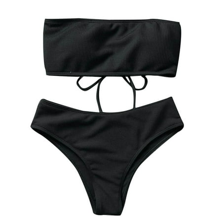 Black Large Women s Strapless Bikini Bustier Corset Lingerie Set for Women High Waist Split Bathing Woman s Lingerie Suit