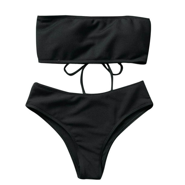 nsendm Female Underwear Adult Sleeve Garters Women's Strapless Bikini  Bikini High Waist Split Bathing Suit Sexy New Years Lingerie(Black, S)