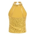 thumbnail image 4 of Hansber Girls Sparkling Halter Neck Jazz Dance Ballet Crop Top Sleeveless Tees for Cheerleading Gold 12, 4 of 7