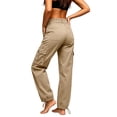 thumbnail image 6 of BRELIL Women's High Waisted Straight Leg Cargo Pants with Pockets Casual Loose Fit Solid Long Trousers Baggy Streetwear Y2K Pants, Khaki XS, 6 of 6