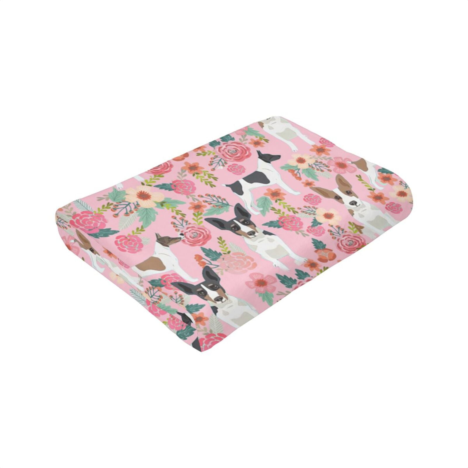 Rat Terrier Dog Floral Flower Blanket Gifts For Kids Adults - Lightweight Throw Blanket For Bedroom Living Room Decor Soft Fuzzy Fleece Cozy Plush Bed Couch 50"X40"