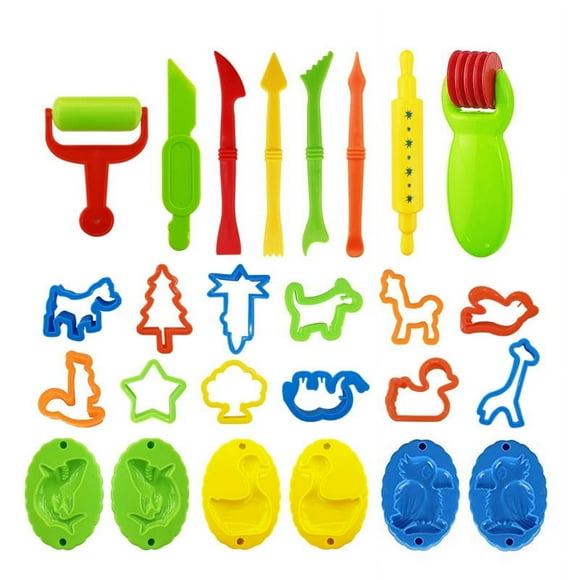 26Pcs Dough Tools Set For Kids Clay Playdough Toys Accessories with Stamps Cutter Scissor Roller For Children Boys Girls Gifts Set B