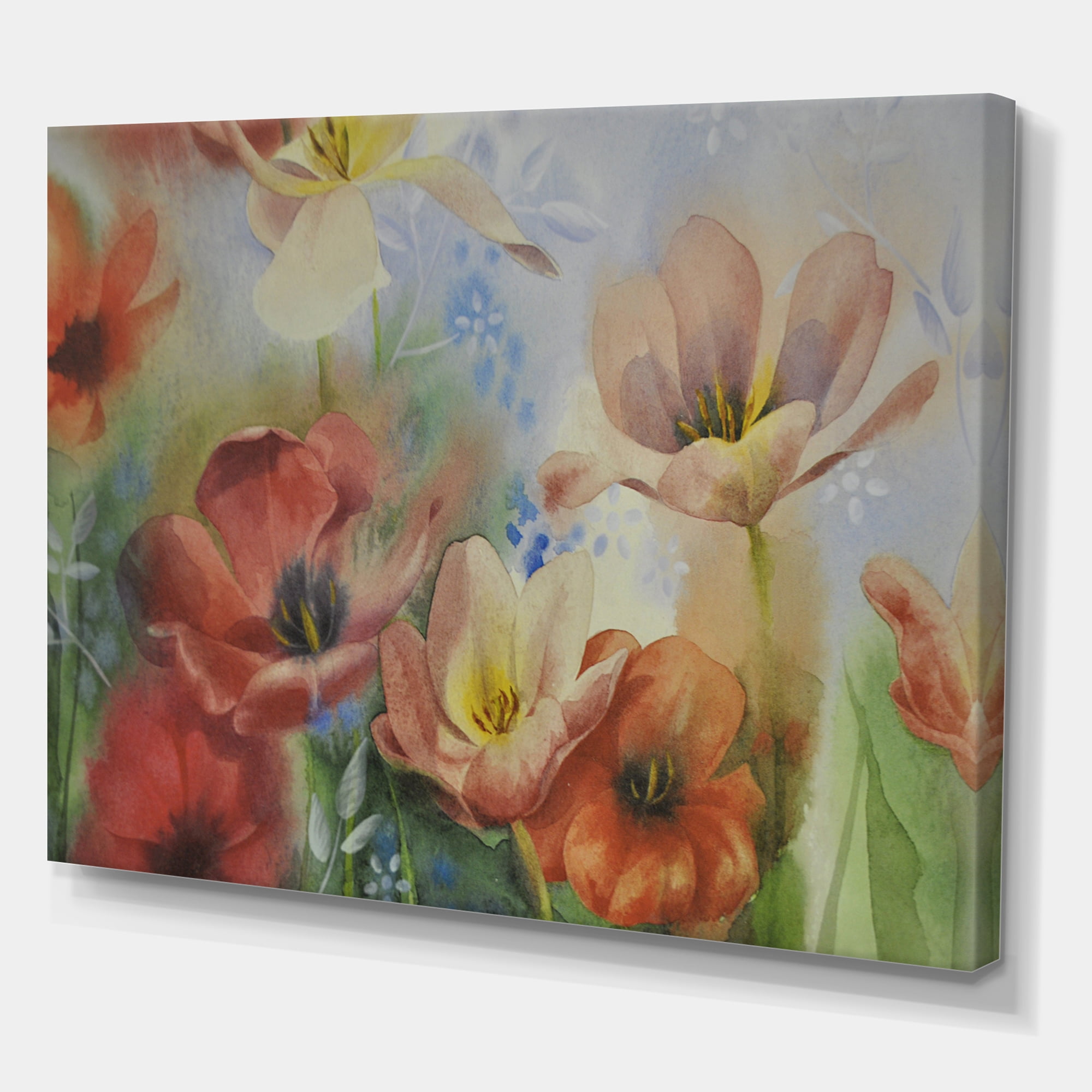 Designart ' Ancient Flowers In Dark Pastel Colours ' Traditional Canvas Wall Art Print