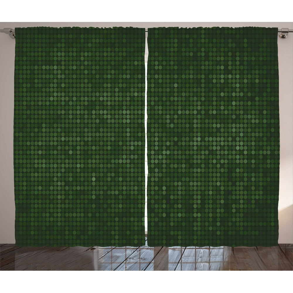 Forest Green Curtains 2 Panels Set, Spotty Pattern with Symmetric