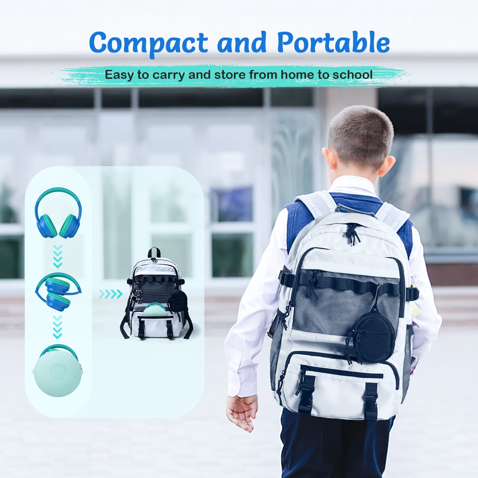 Tonoshark Active Noise Cancelling Headphones for Kids, 60H Playtime, Wireless Bluetooth Over-Ear Blue Headset Built-in Microphone for Home/School/Travel/Party - Includes Portable Case