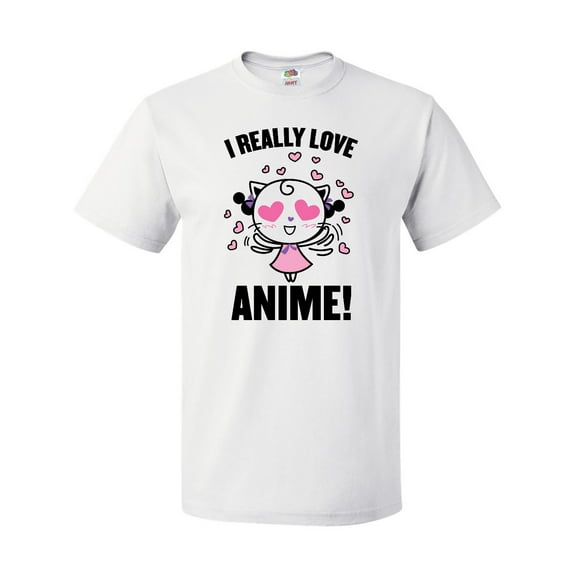 Inktastic I Really Love Anime with Cute Anime Cat and Hearts T-Shirt
