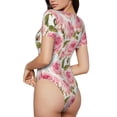 thumbnail image 3 of Daiia Rose Flowers print Women's Crew Neck Short Sleeve Bodysuit Fashion Tops Fit Casual Basic Extender Bodysuit-X-Large, 3 of 9
