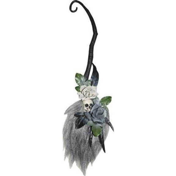 35.5 Hanging Broom w/Skull Rose Decor