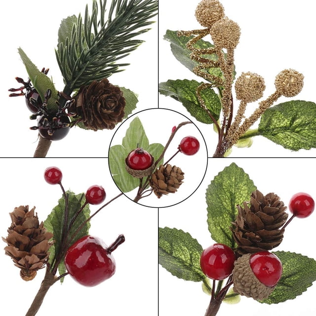 Bienvenido Arreglo Floral Navideño, 20 Piezas, Piñas Artificiales, Tallos de Bayas, Decoración, Ramos, Ver Imagen