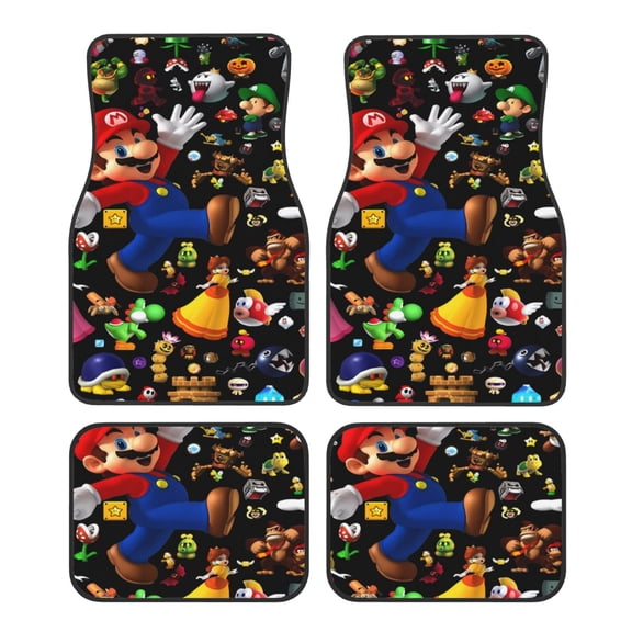 Saiise Mario Print Universal Fit Carpet Floor Mats For SUV,Vans,Sedans,Trucks,Set of 4pcs