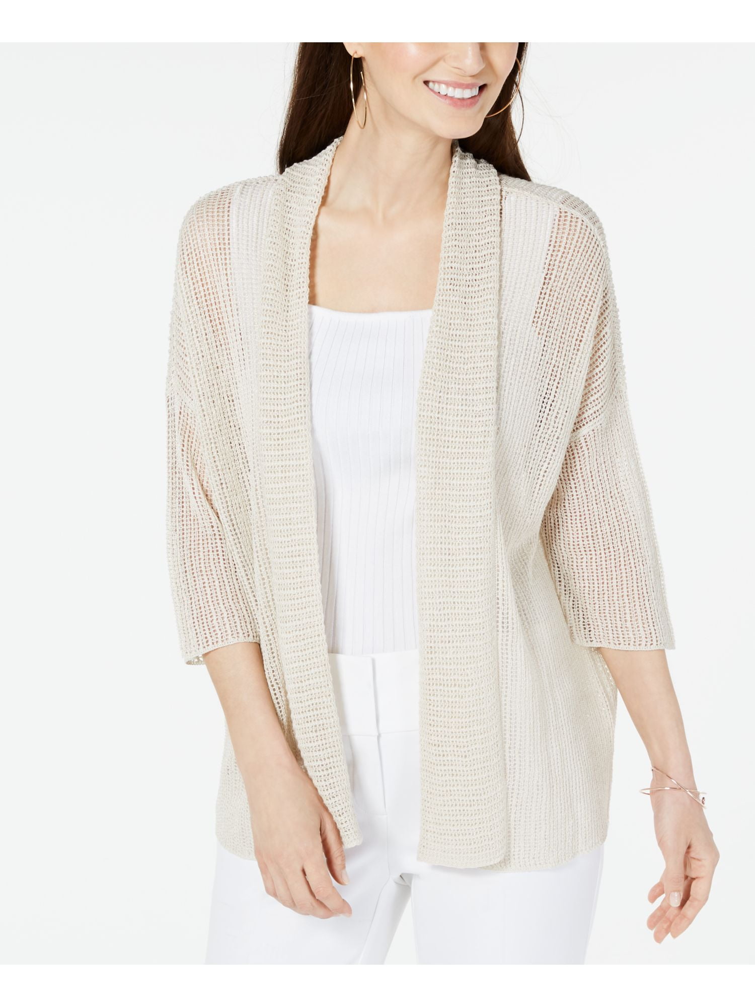 ALFANI Womens Beige 3/4 Sleeve Open Cardigan Sweater Size XL