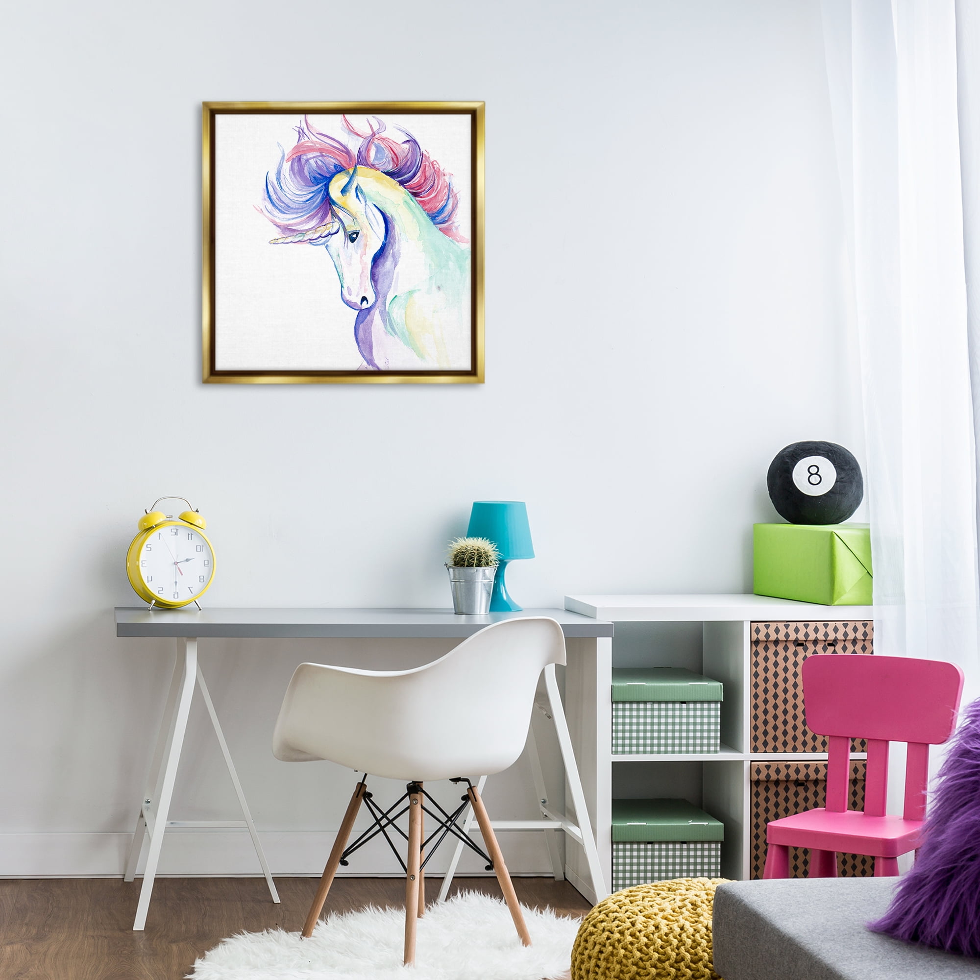 Stupell Industries Windblown Mane Unicorn Fantasy & Sci-Fi Painting Gold Floater Framed Canvas Art Print Wall Art, 25 x 25