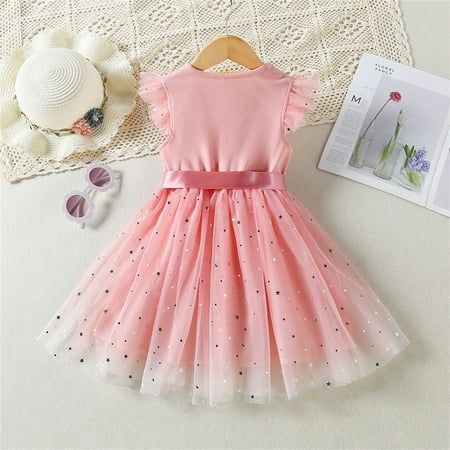

PEASKJP Casual Summer Dresses for Toddler Girls Girls Toddler Roundneck Short Sleeve Chiffon Flowy Prom Ball Gown Dress Pink 3-4 Years
