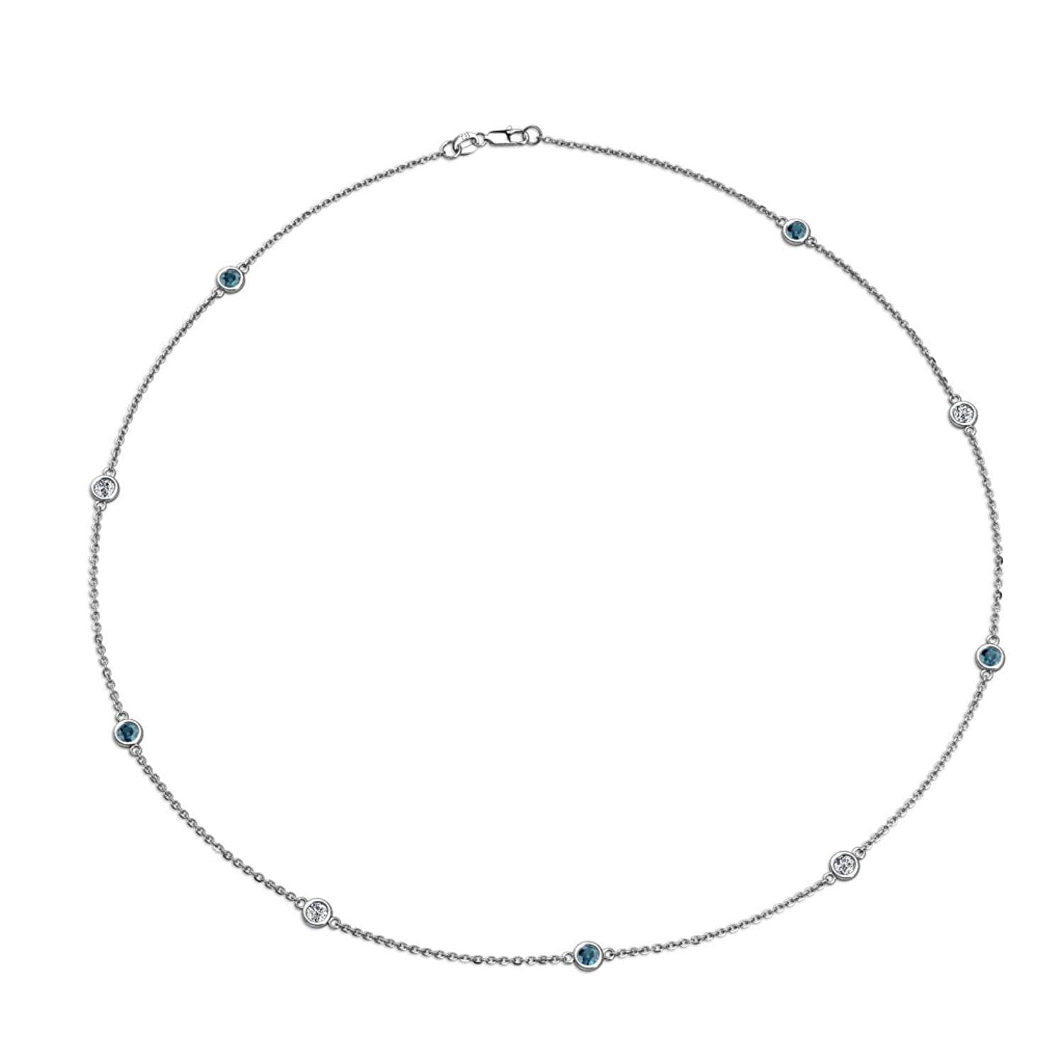 Blue and White Diamond (SI2-I1, G-H) 9 Station Necklace 0.63 cttw in 14K White Gold by TriJewels
