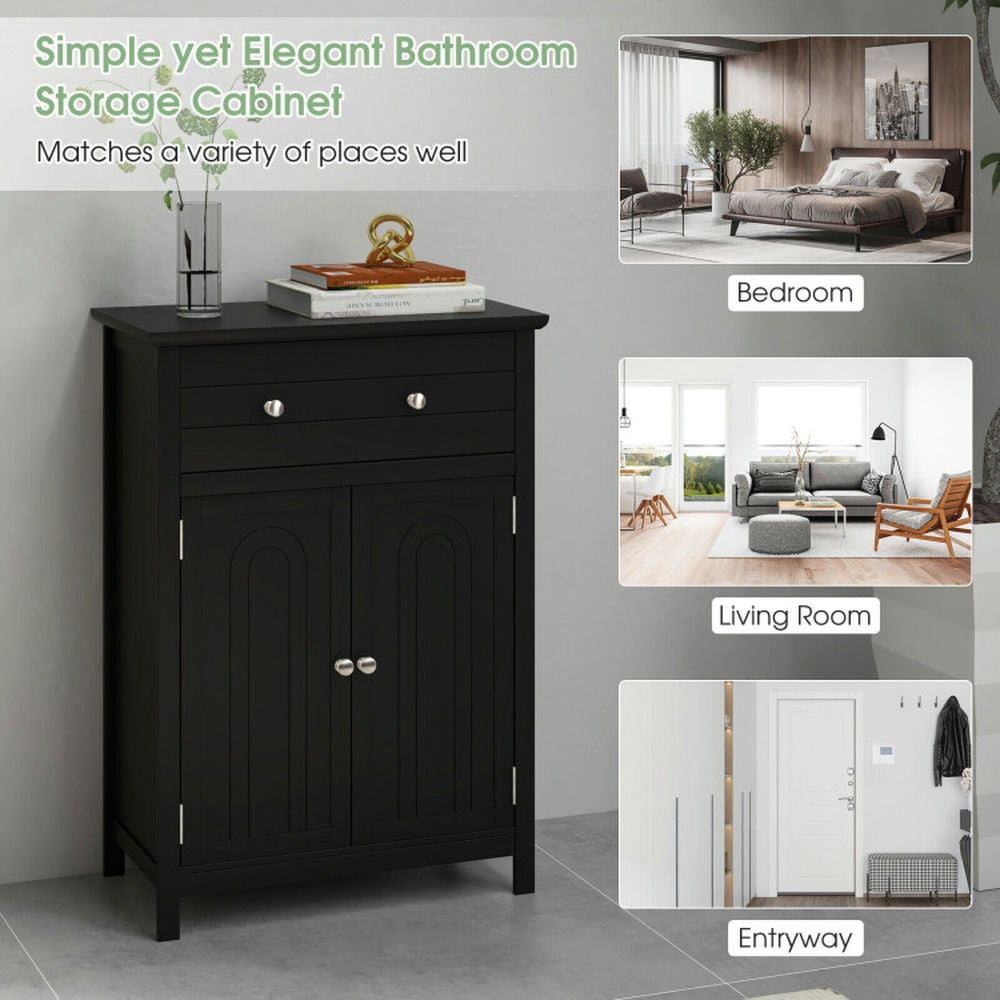 Finihen Bathroom Storage Cabinet, Bathroom Floor Cabinet, 2-Door Freestanding Bathroom Cabinet with Drawer and Adjustable Shelf, for Bathroom, Living Room, Bedroom, Kitchen, Black Finihen Bathroom Storage Cabinet, Bathroom Floor Cabinet, 2-Door Freestanding Bathroom Cabinet with Drawer and Adjustable Shelf, for Bathroom, Living Room, Bedroom, Kitchen, Black