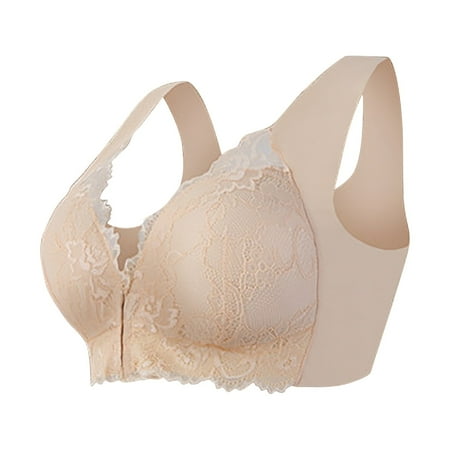Alitao Bras for Women Minimizer Bras Plus Size Front Closure Elastic Up Comfort Bra Wirefree Lace Bra Everyday Bras For Women Plus Size Bra Front Closure Bras Beige 6XL(Clearance Sales)