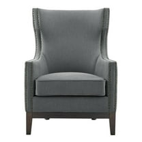 Bowery Hill Modern Gray Linen Accent Chair with Nailhead Trim