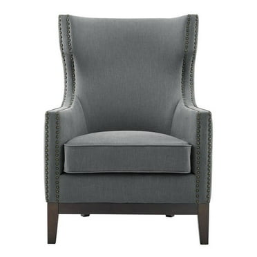 Bowery Hill Modern Gray Linen Accent Chair with Nailhead Trim