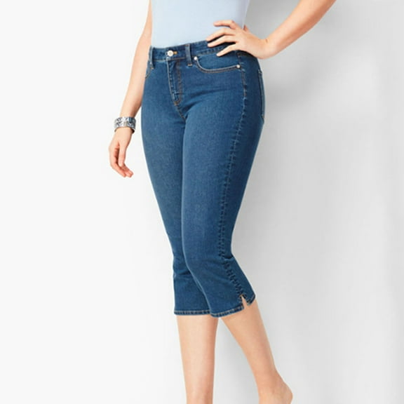 REALiKUN Women's Skinny Shaping Jeans High Waisted Stretchy Capri Pants Split Hem Casual Denim Pants Straight Leg Summer Capris