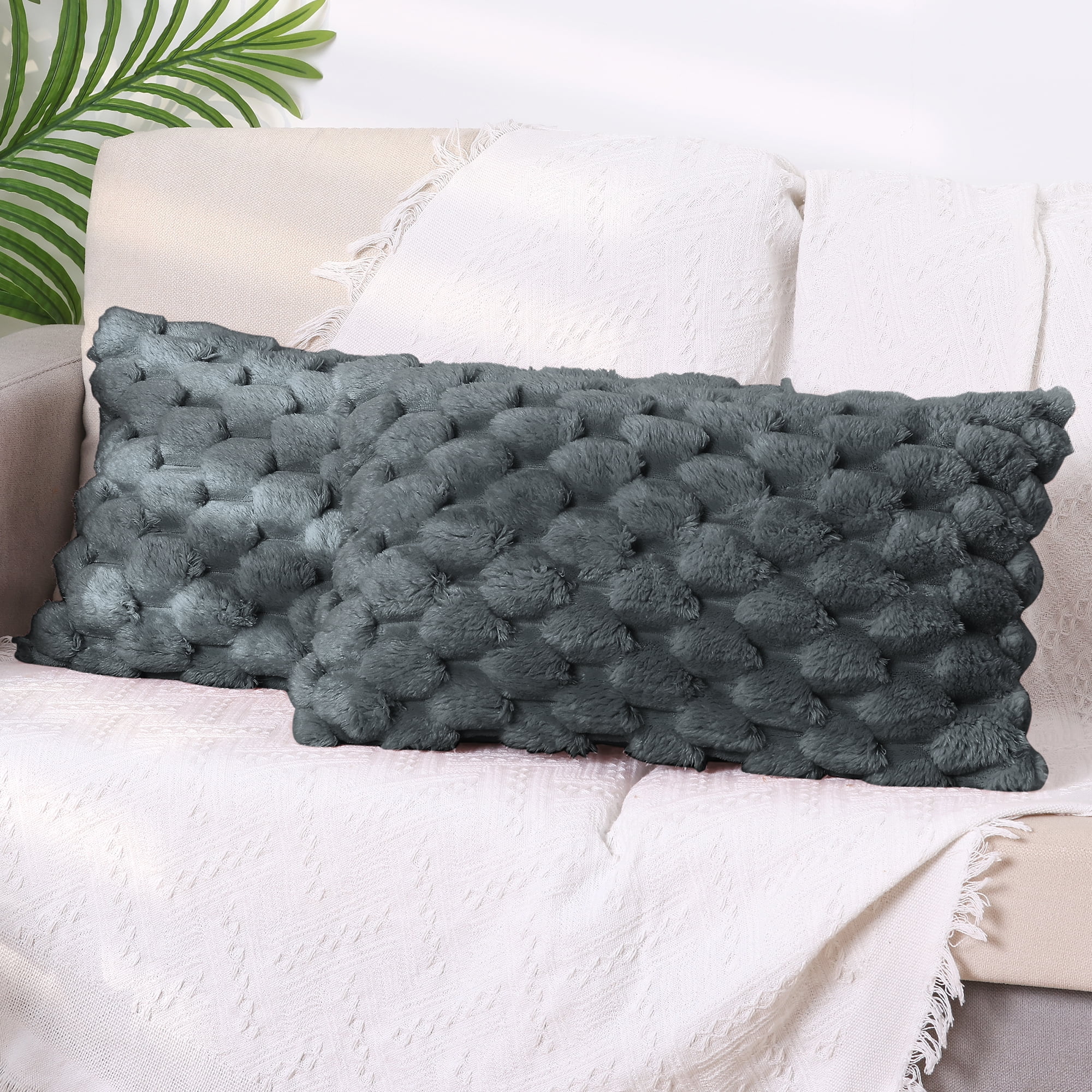 Unique Bargains 2 Soft Throw Pillow Covers Fur Decorative Fuzzy Plush Cushion Covers Gray 12" x 20"