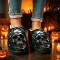 thumbnail image 5 of Skull Women Men Memory Foam Fuzzy Slippers Warm Indoor Outdoor House Shoes, 5 of 9