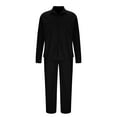 thumbnail image 6 of YOIAVAIOY Men Corduroy Set Solid Long Sleeve Shacket and Pants Tracksuit Matching Sets Fall Winter Casual Outfits Black S, 6 of 7