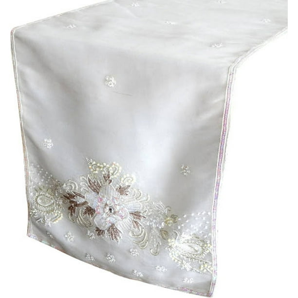 Decorative Table Runner Off White, Ivory, White, 16 inch wide x 120