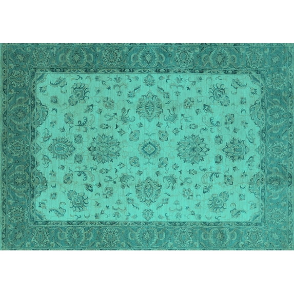 Ahgly Company Indoor Rectangle Oriental Turquoise Blue Traditional Area Rugs, 2' x 4'
