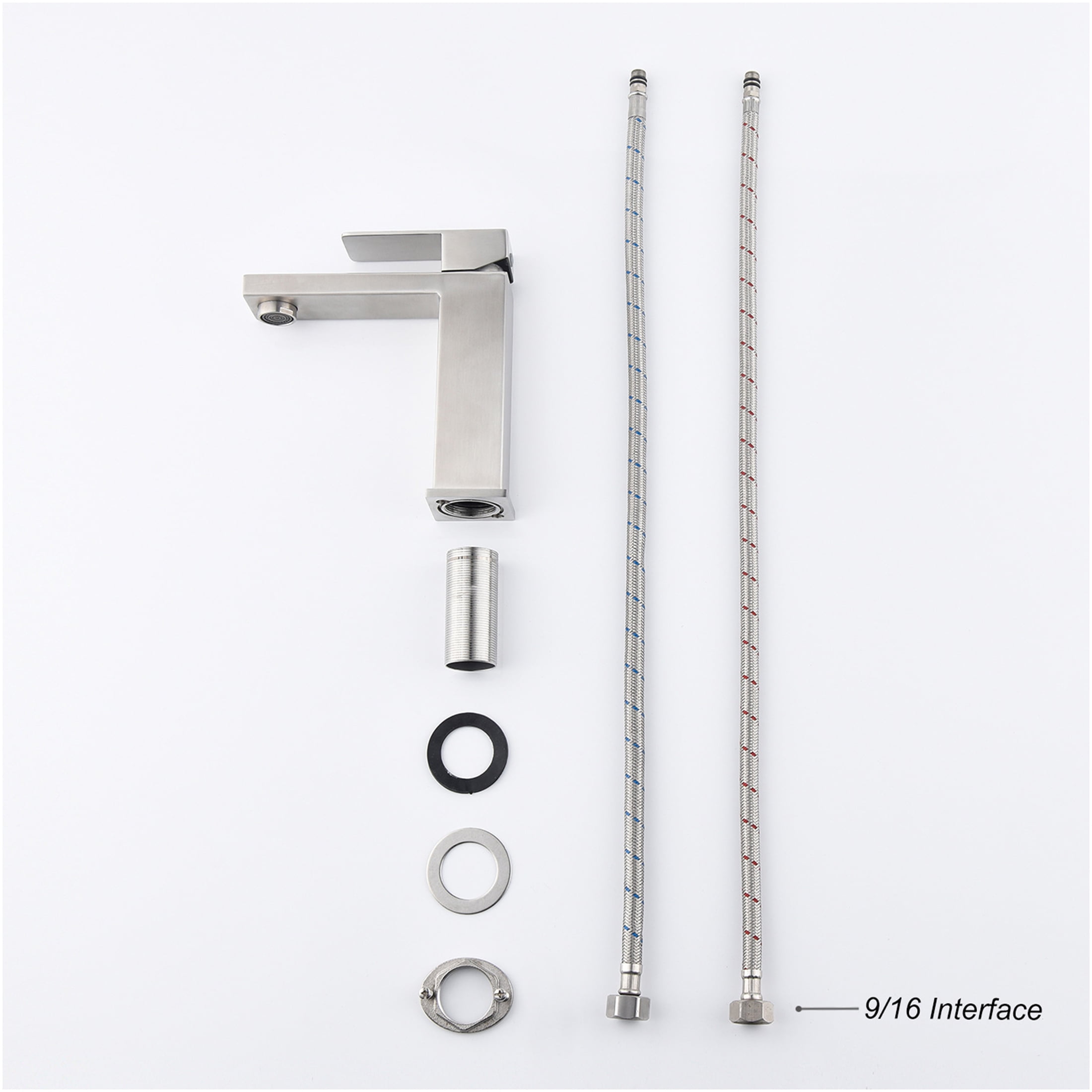 JERFIT Modern Single Handle Waterfall Bathroom Sink Faucet with Ceramic Cartridge, Brushed Nickel Finish, 1-Hole Deck Mount Vanity Tap