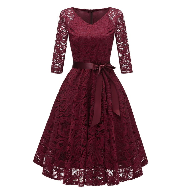 Coloody Women Vintage Lace Dresses Female Knee Length Cocktail Party Dress  - Walmart.com