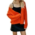 thumbnail image 3 of HUBERY Women Button Up V Neck Long Sleeve Ribbed Knitted Solid Color Cardigan, 3 of 7