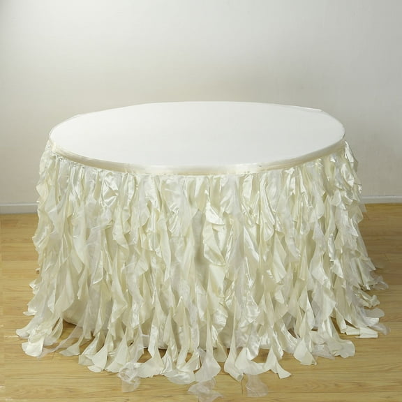 Efavormart 17ft Enchanting Curly Willow Taffeta Table Skirt for Kitchen Dining Catering Wedding Birthday Party Events - Ivory