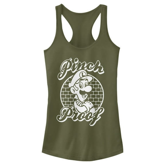Junior's Nintendo Super Mario St. Patrick's Day Pinch Proof Luigi Retro  Racerback Tank Top Military Green X Large