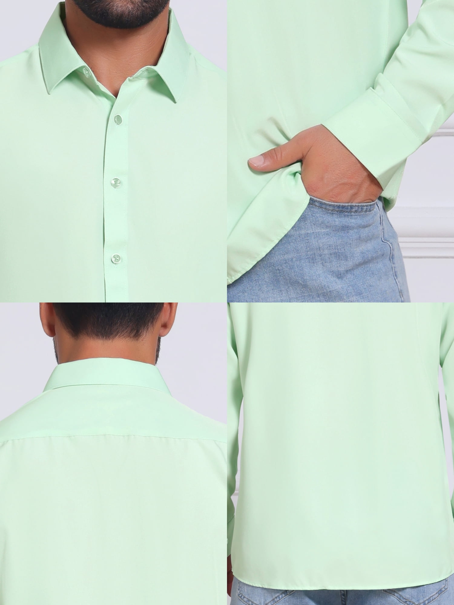 DARING DIVA Men's Solid Color Button Down Long Sleeves Stretch Shirts S Light Green