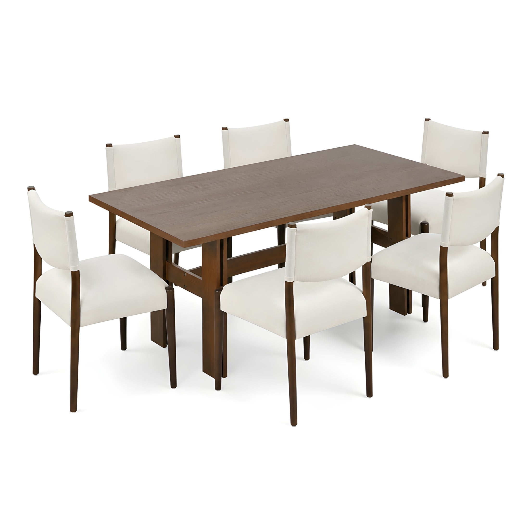 Christopher Knight Home 7-Piece Modern Dining Set for 6, Rectangle Table with Upholstered Chairs, Walnut+Beige