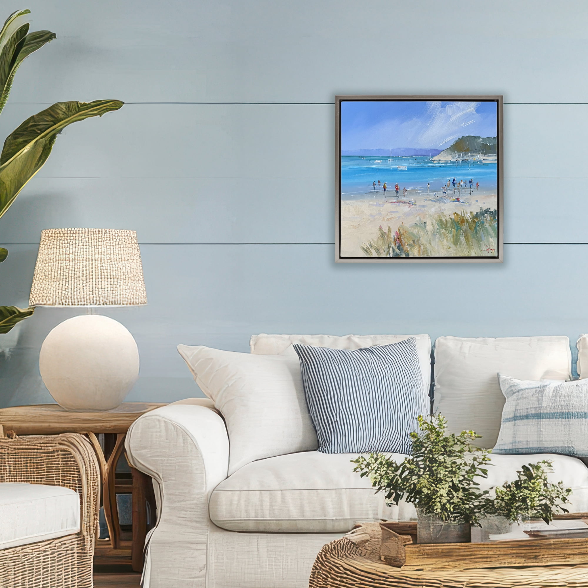 Stupell Industries Summer Sorrento Beachgoers Gray Framed Floater Canvas Wall Art, design by Craig Trewin Penny