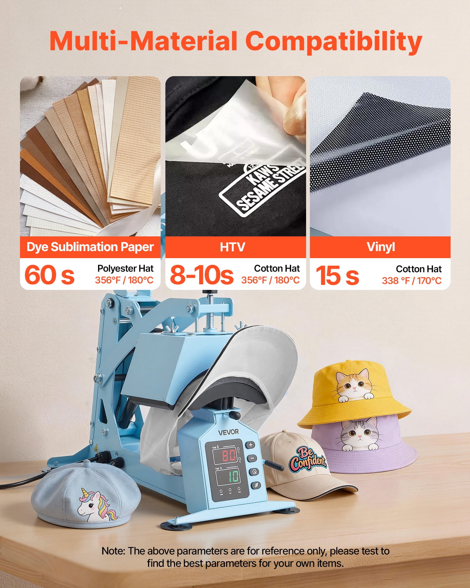 VEVOR Hat Heat Press Machine, with 2 Interchangeable Platens and Caps Stretcher, Precise Temperature & Time Control, Heat Press for Hats and Caps, for HTV Iron On and Sublimation Projects, Light Blue