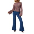 thumbnail image 4 of Franhais Ladies Long Sleeve Casual Knitwear, Autumn Creative Rainbow/Color Matching Round Collar Curled Selvedge Short Pullover Sweater, 4 of 9
